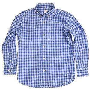 Gap Kids Big Gingham Plaid Check Button Down Shirt Blue Preppy Cotton Boys XL 12
